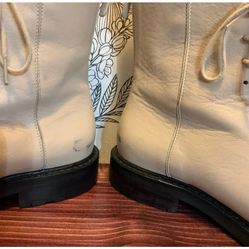 Womens LEGRES made in Italy Lace Up Combat Boots Nappa Leather Tan Size 37 EUC!